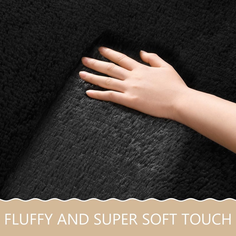 EVOIONOS Black Hexagon Rug, Fluffy Area Rug for Bedroom, 4x4.6 Feet Shag Cute Carpet for Kids Girls Room, Fuzzy Plush Ultra Soft Cozy Non Slipfor Indoor Floor, Shaggy Furry Faux Fur Rug, Dorm - Image 2