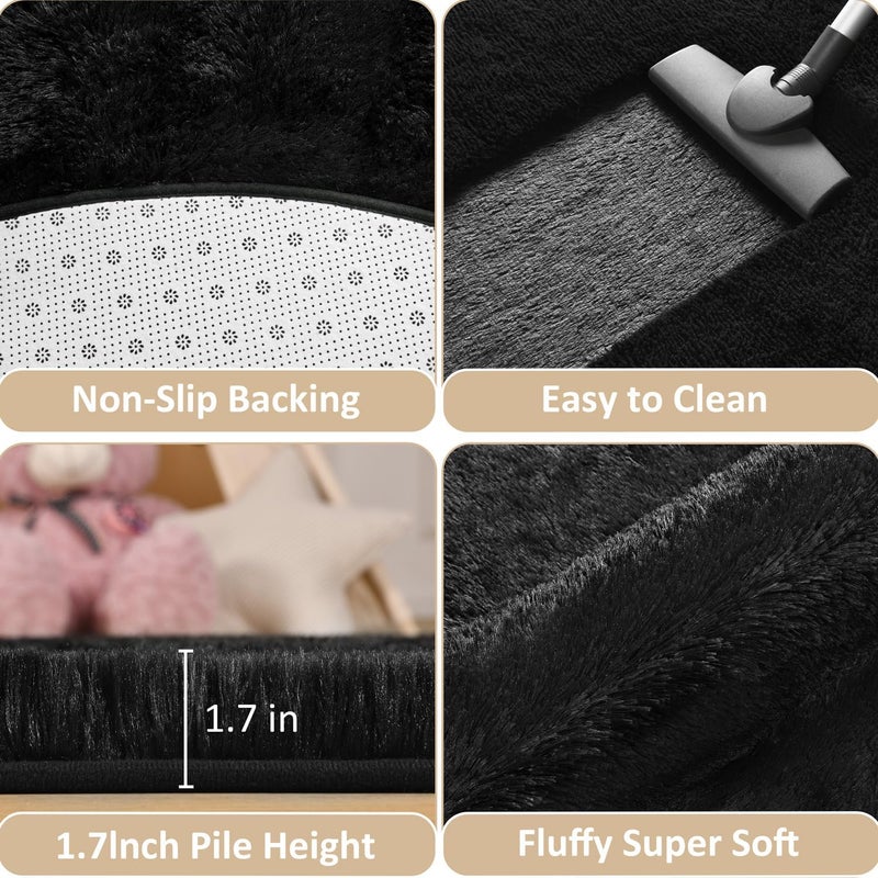 EVOIONOS Black Hexagon Rug, Fluffy Area Rug for Bedroom, 4x4.6 Feet Shag Cute Carpet for Kids Girls Room, Fuzzy Plush Ultra Soft Cozy Non Slipfor Indoor Floor, Shaggy Furry Faux Fur Rug, Dorm - Image 3
