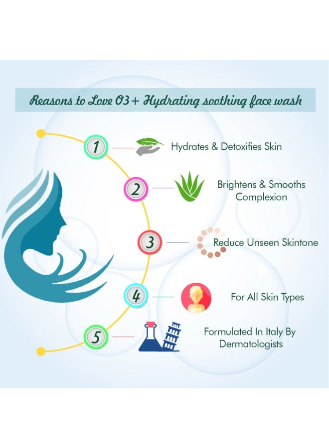 O3+ Hydrating & Soothing Face Wash with Aloe Vera and Cucumber Extracts, 50g - Image 2