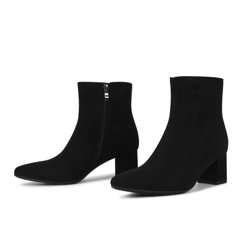Abbleet Women's Ankle Boots Pointed Toe Chunky Block Heel Short Boots for Women Low Heeled Bootiesï¼ˆBlackSuede,8ï¼‰ - Image 4