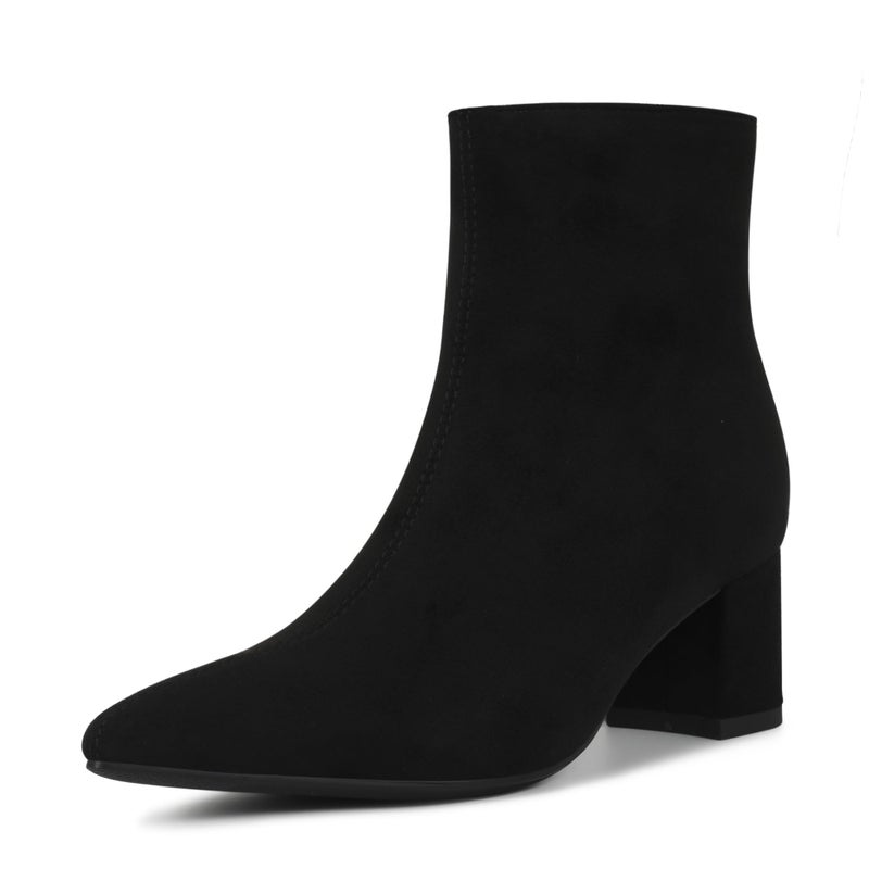 Abbleet Women's Ankle Boots Pointed Toe Chunky Block Heel Short Boots for Women Low Heeled Bootiesï¼ˆBlackSuede,8ï¼‰ - Image 1