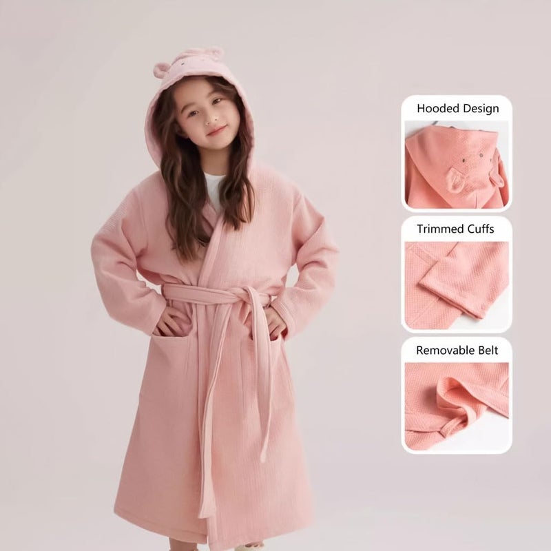 Kids Hooded Bathrobe: Pink Size L - Soft Cotton Toddler Bathrobe for Kids Spa, Morning and Post-bath Use - Image 3