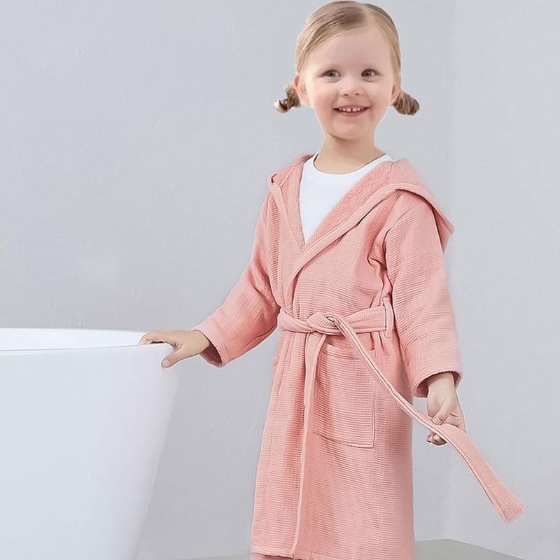 Kids Hooded Bathrobe: Pink Size L - Soft Cotton Toddler Bathrobe for Kids Spa, Morning and Post-bath Use - Image 2