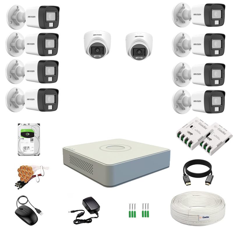 Clocite HIKVISION 3K/5MP 16 CH DVR, 3K (5MP) 2 Dome & 8 Bullet Cameras [COLOR NIGHT VISION + BUILT-IN AUDIO MIC + SMART DUAL LIGHT + MOTION DETECTION] + 4TB HDD + CLOCITE 8 CH SMPS 2 Nos + CCTV Cable + BNC/DC - Image 1