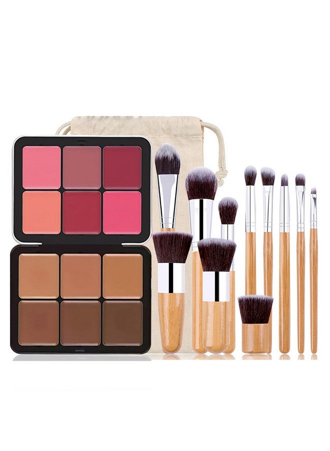 FantasyDay 6 Colors Cream Concealer and Face Blush Palette, FantasyDay Long Lasting Full Coverage Conceals Corrects Foundation Camouflage Contour Kit for Correcting Dark Circles Acne Blemish + 11 Makeup Brush - Image 1