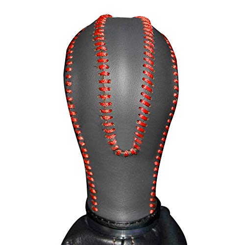 JI Loncky Black Genuine Leather Gear Shift Knob Cover for Infiniti FX35 FX37 FX50 EX35 EX37 EX25 IPLG G25 G35 G37 QX56 QX80 QX70 QX50 Q60 Q40 Automatic Accessories Red Thread - Image 1