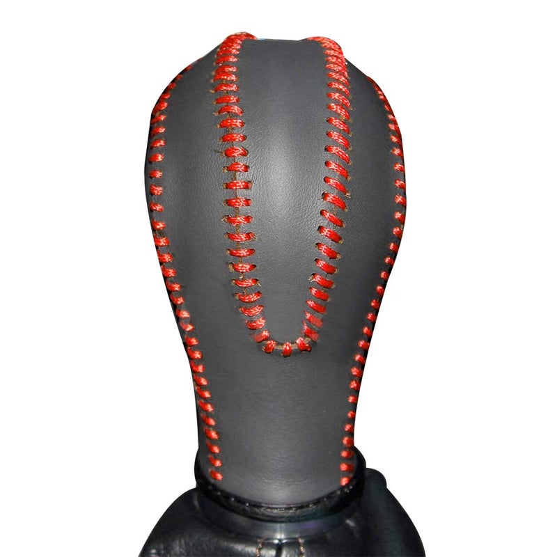 JI Loncky Black Genuine Leather Gear Shift Knob Cover for Infiniti FX35 FX37 FX50 EX35 EX37 EX25 IPLG G25 G35 G37 QX56 QX80 QX70 QX50 Q60 Q40 Automatic Accessories Red Thread - Image 3