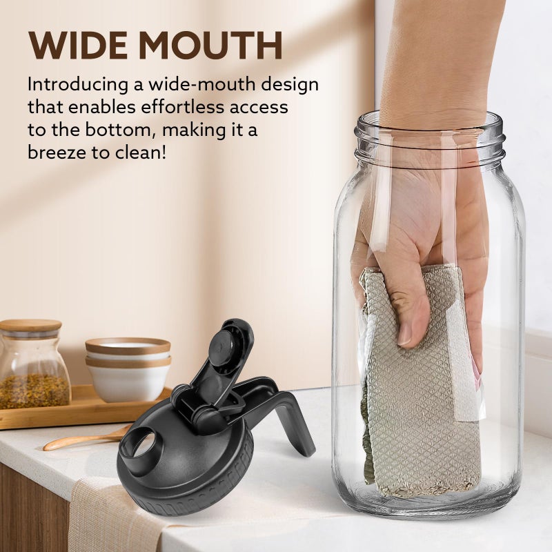 Mihlapi Glass Pitcher with Lid, 64 OZ Mason Jar Pitcher Double Leak Proof, 2 Quart Breast Milk Storage Containers for Fridge, Wide Mouth Glass Jar for Sun Tea, Juice, Cold Brew Coffee - Image 3