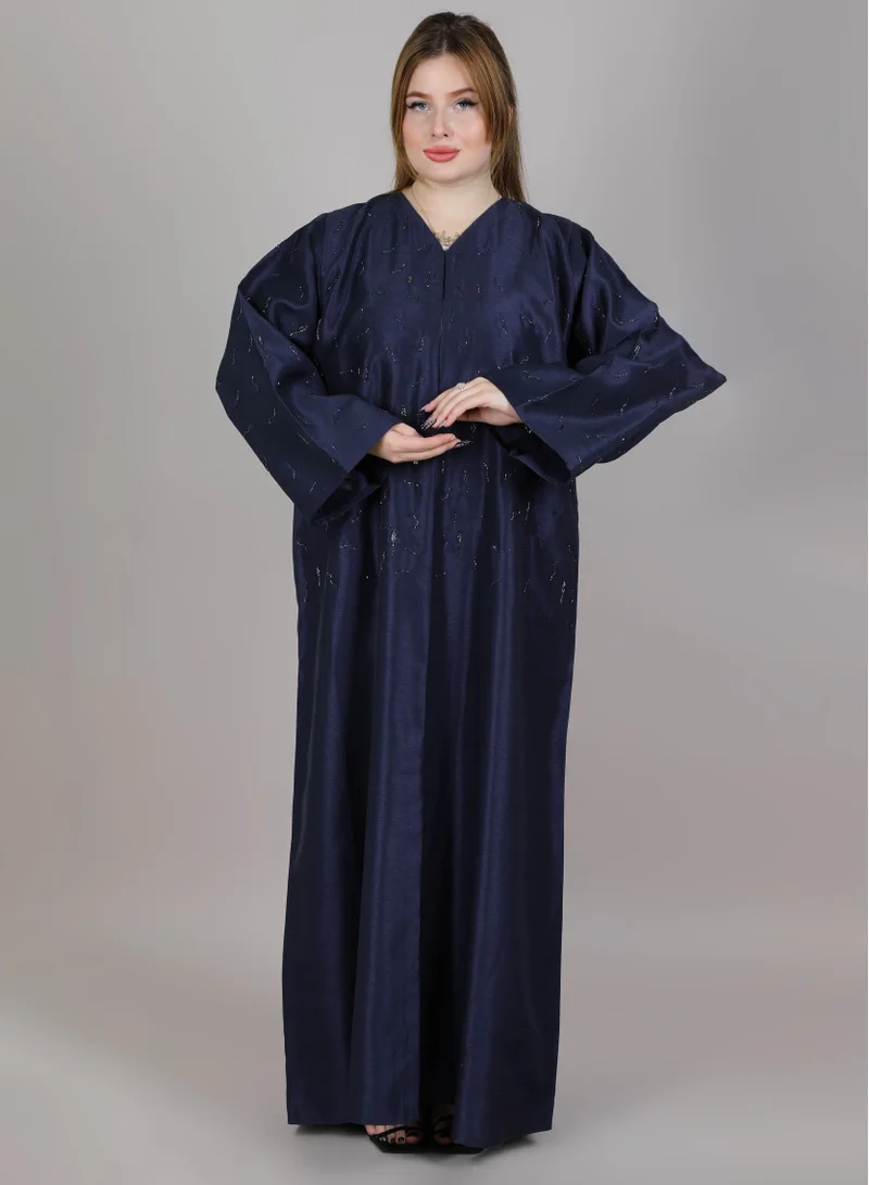 MSquare Fashion MSquare Fashion Navy Shimmer Embellished Abaya With Matching Sheila