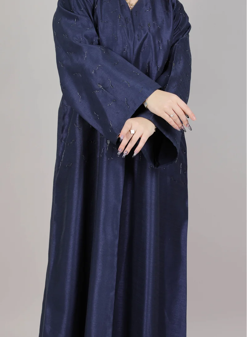 MSquare Fashion MSquare Fashion Navy Shimmer Embellished Abaya With Matching Sheila