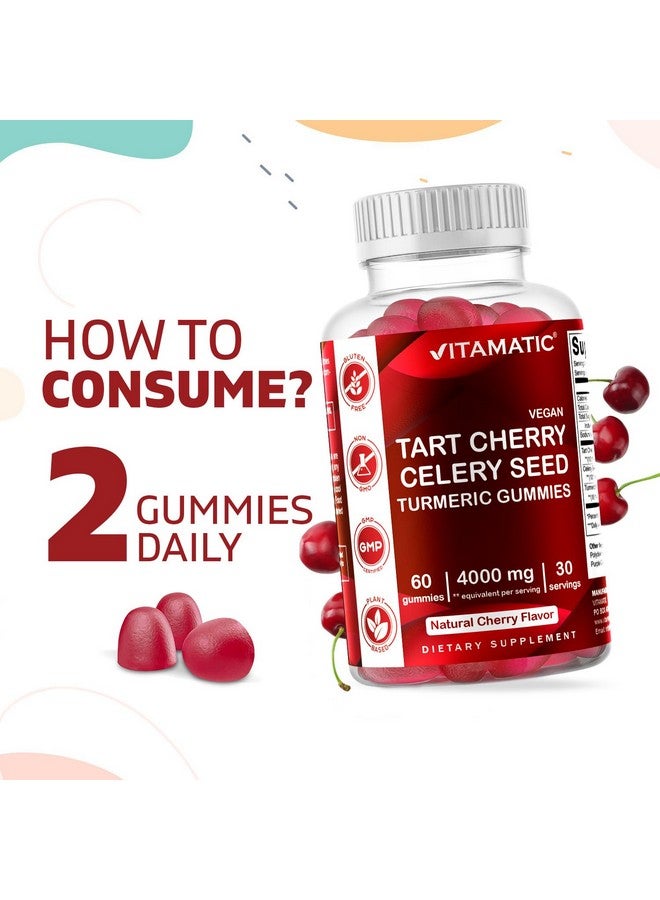 Vitamatic Tart Cherry with Celery Seed Gummies - 4000mg Equivalent Per Serving (from 10:1 Extract, 400mg) - 2-Pack - Image 4