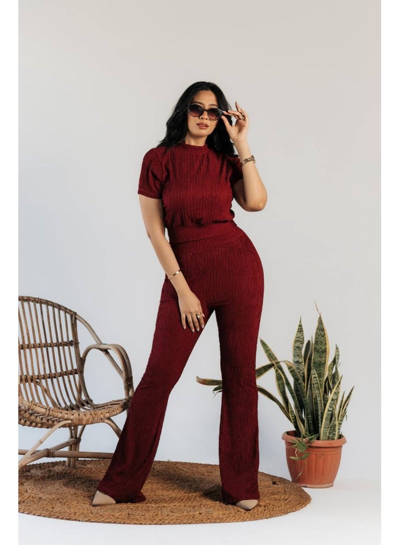 طقم قطعتين للنساء تيشيرت قصير كاجوال وبنطال فضفاض بتصميم رياضي متميز لون وردي خامه كوريشه ليكرا مستوطقم قطعتين للنساء تيشيرت قصير كاجوال وبنطال فضفاض بتصميم رياضي متميز لون وردي خامه كوريشه ليكرا مستورد