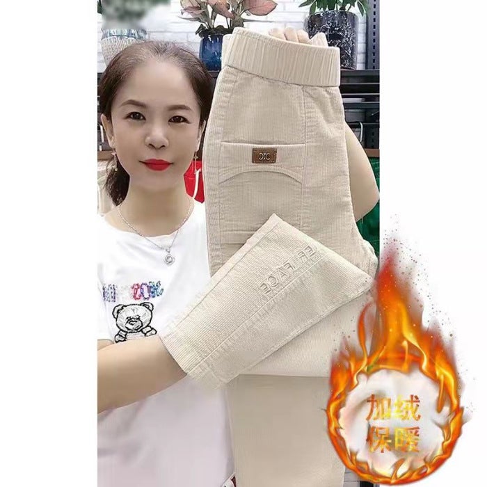 2024 Autumn and Winter New Thickened Corduroy Harlan Pants Womens High Waist Slimming Skinny Pants All-match Casual Straight Pants Apricot color [velvet style] 