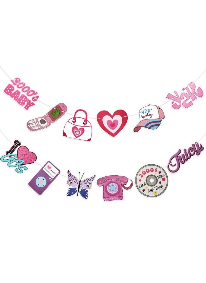 Leinuosen 2 Sets Y2K Party Decorations Early 2000S Banner Y2K Theme Banner I Love 00 Hanging Banner 2000S Pink Throwback Party Decor For Girls Kids Female Birthday Party Favor Supplies 12 Pieces  - Image 2