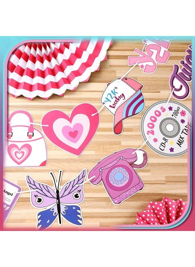 Leinuosen 2 Sets Y2K Party Decorations Early 2000S Banner Y2K Theme Banner I Love 00 Hanging Banner 2000S Pink Throwback Party Decor For Girls Kids Female Birthday Party Favor Supplies 12 Pieces  - Image 4