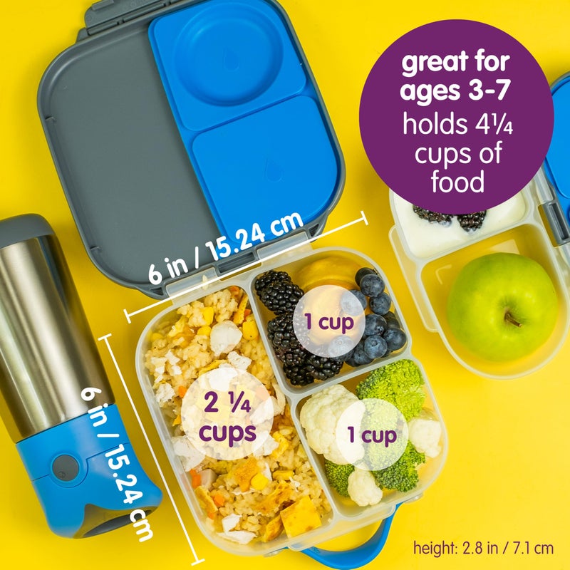 b.box Mini Lunch Box, Bento Box for Kids, Snack Container with 2 Leak Proof Compartments, Reusable Snack Containers with Lids, Kids Lunch Boxes Ages 3+, BPA Free, 4 1/4 Cup Capacity (Blue Slate) - Image 2