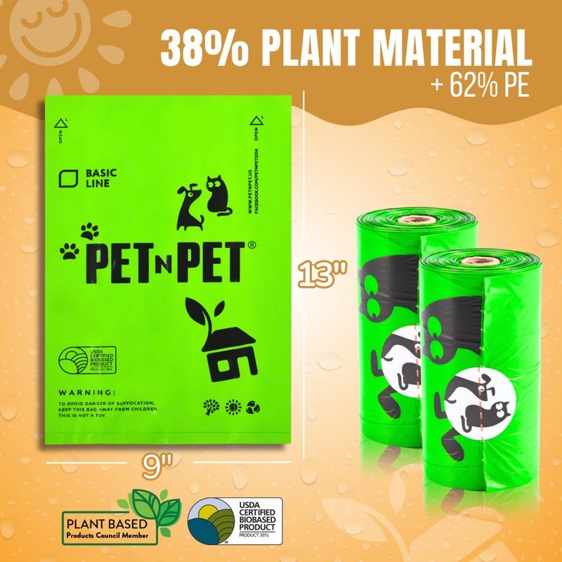Pet N Pet 270 Counts Green Poop Bags for Dogs, 38% Plant Based & 62% PE Extra Thick Dog Poop Bags Rolls, 9" x 13", Unscented Dog Waste Bag, Pet Supplies for Dogs - Image 2