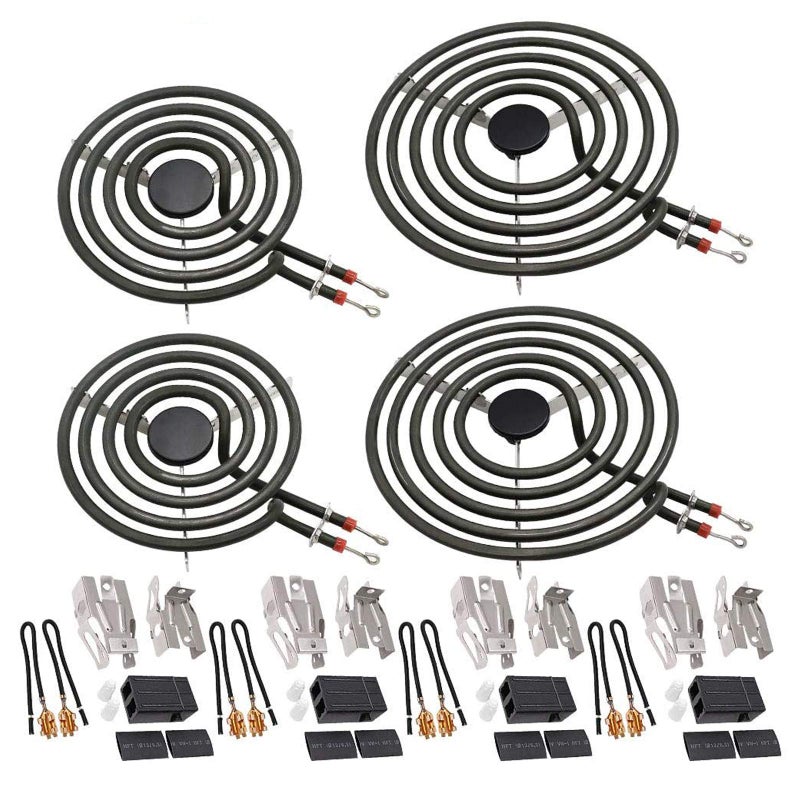 MP22YA Electric Range Burner Element Unit Set(2 pcs MP15YA 6" & 2 pcs MP21YA 8") with 4 Pack 330031 Surface Element Receptacle Kit by Beaquicy - Replacement for Whirlpool Ken-more Ranges/Stoves