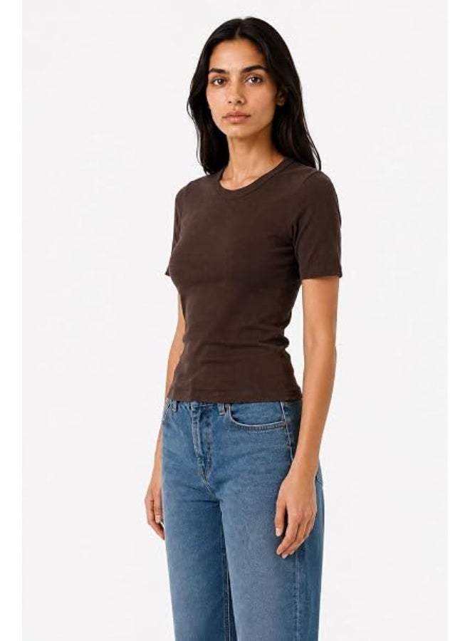 Nileton Women's Basic Ribbed Knit - Cotton Crew Neck T-Shirt - Slim Fit Half Sleeve Stretchy Fitted Casual Everyday Tee - Image 2