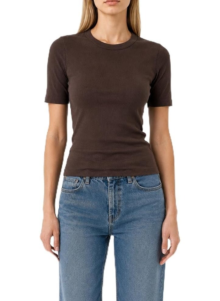 Nileton Women's Basic Ribbed Knit - Cotton Crew Neck T-Shirt - Slim Fit Half Sleeve Stretchy Fitted Casual Everyday Tee - Image 1
