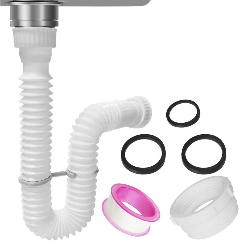 TGEOND Expandable Flexible PTrap And Sink Drain Pipe Kit For 112 and 114 Kitchen And Bathroom Sink Drainage With Adapter - Image 2