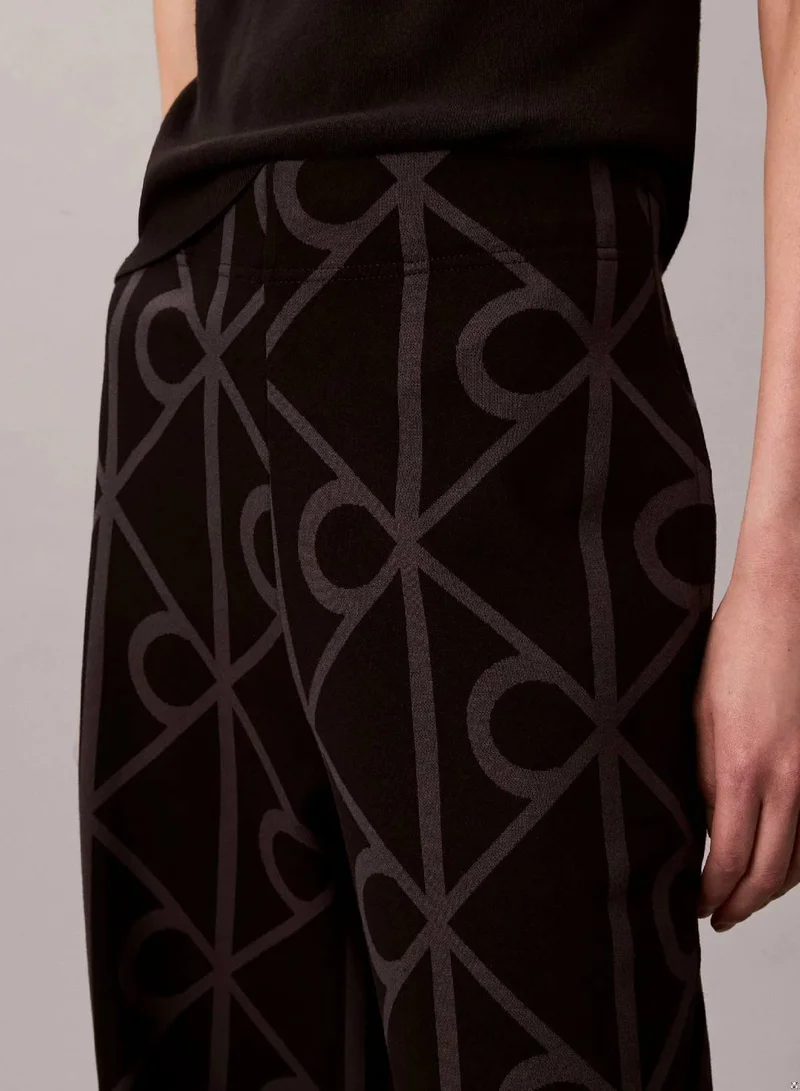 Calvin Klein Emblem AOP Forged Iron/Black Combo Jacquard Logo Pull On Trousers for Women | Best Price UAE