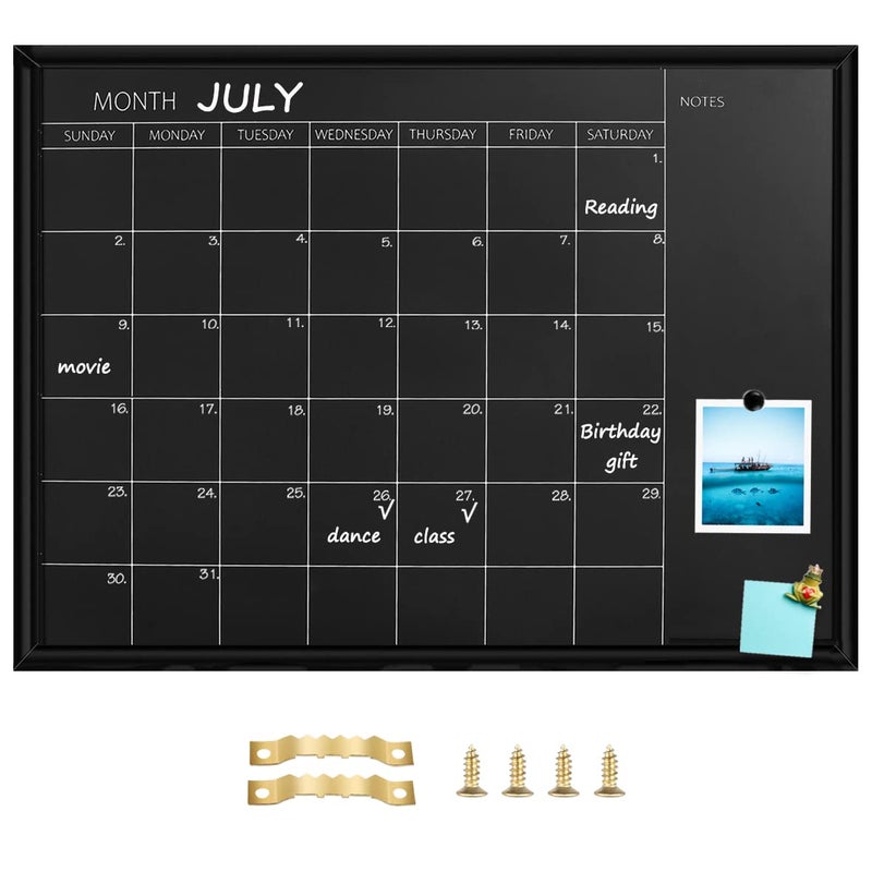 TORASO Calendar Chalkboard, 23.6 x 31.5 inches, Magnetic Surface Black Frame Chalk Board for Planning,School Timetable Memo, Hanging Board for Office, School and Home(YLHB-BK-6080) - Image 1