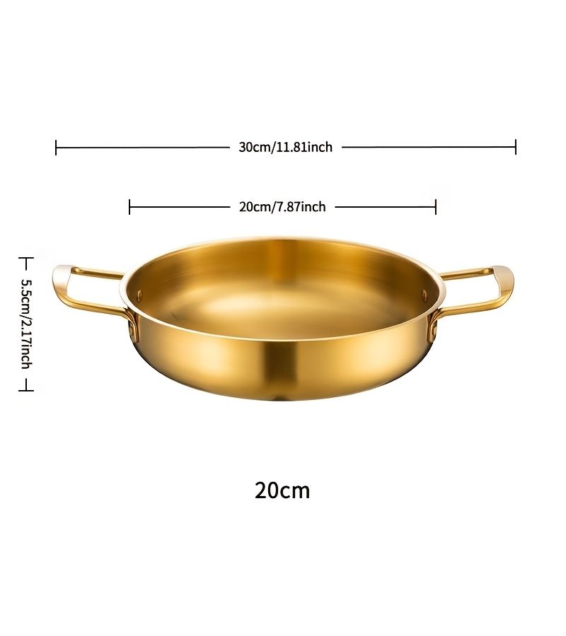 18 20 22cm 3 Piece Stainless Steel Korean Soup Pot Set For Ramen Seafood Golden Double Eared Pots - Image 4
