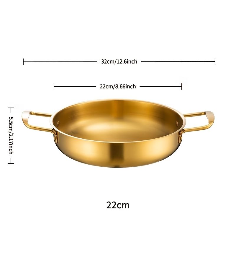 18 20 22cm 3 Piece Stainless Steel Korean Soup Pot Set For Ramen Seafood Golden Double Eared Pots - Image 5