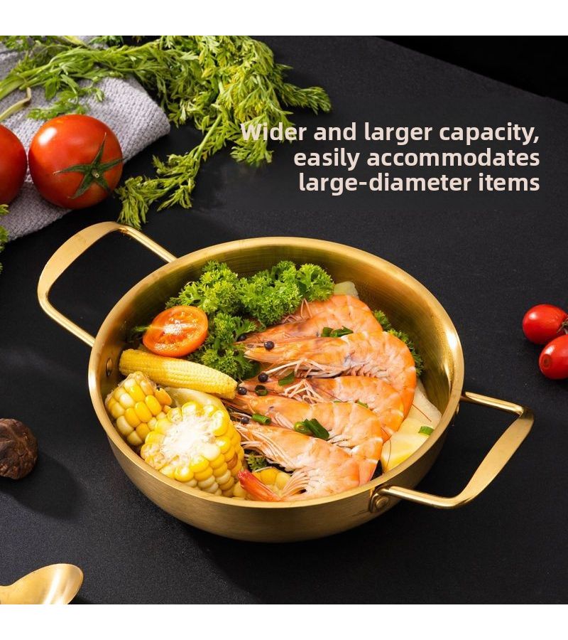 18 20 22cm 3 Piece Stainless Steel Korean Soup Pot Set For Ramen Seafood Golden Double Eared Pots - Image 2