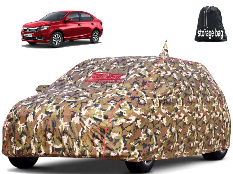 FAMEXON Waterproof Car Body Cover Compatible For Honda Amaze Triple Layer Fabric With Mirror Pockets Inner Foam And Pipein Design Protects From Animals,Heat,Rain & Uv Rays (Jungle Print),Multicolor - Image 1