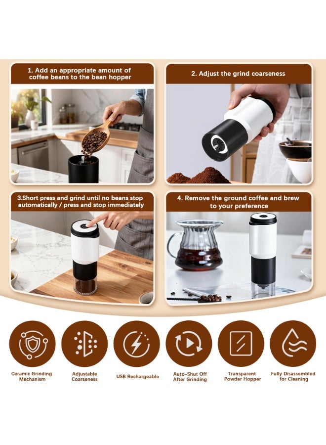 Portable Electric Coffee Grinder,Features a Built-in 1300mAh Rechargeable Battery, Adjustable Grind Settings for Coffee Beans/Grains,Portable Coffee Grinder for Home,Camping and Travel Use - Image 4