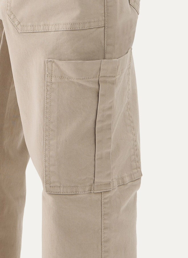 The Souled Store Men Beige Solid Cottonblend Straight Fit Cargo Jeans - Image 5