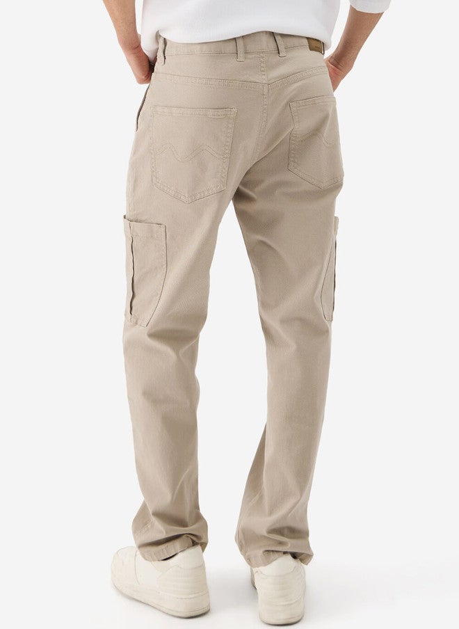 The Souled Store Men Beige Solid Cottonblend Straight Fit Cargo Jeans - Image 3