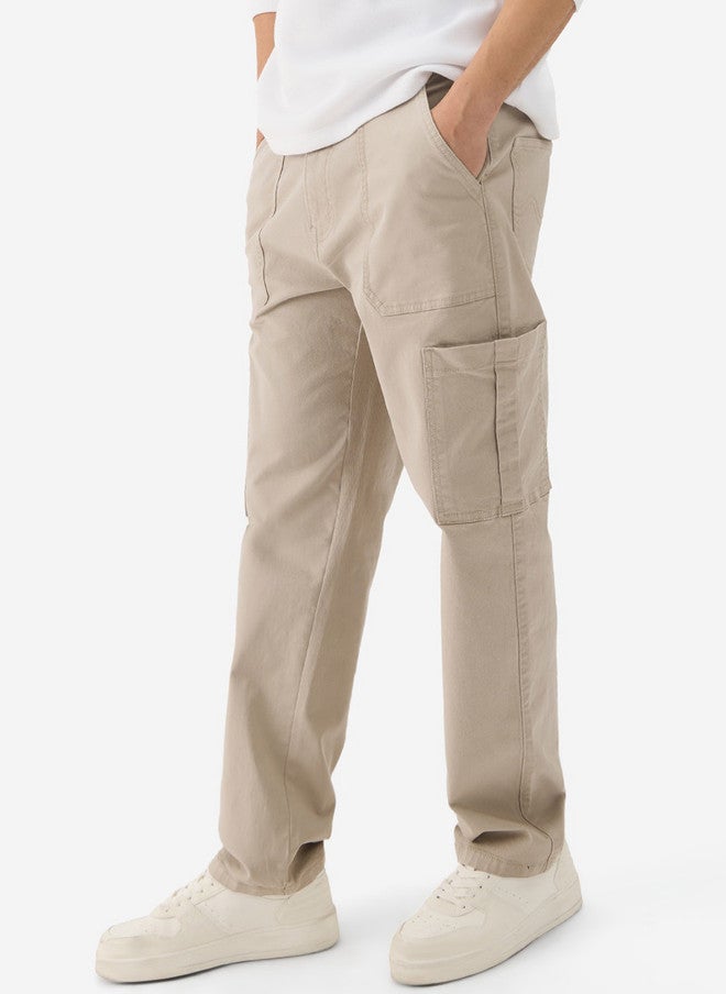The Souled Store Men Beige Solid Cottonblend Straight Fit Cargo Jeans - Image 2
