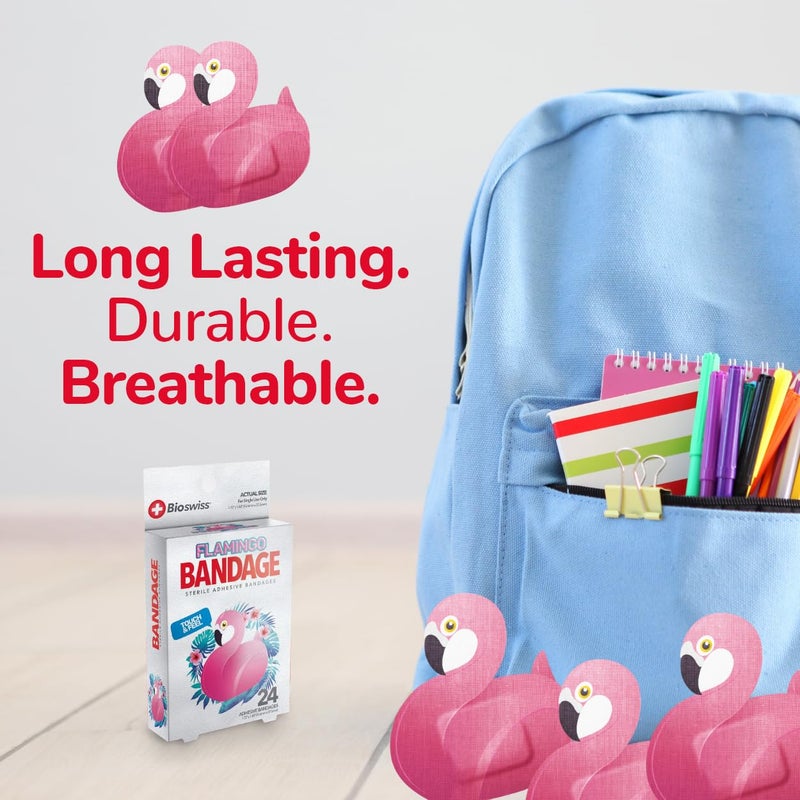 BioSwiss Kids Bandages, Flamingo Shaped Self Adhesive Bandage Set, Latex Free, Sterile Wound Care, 24 Count - Image 5