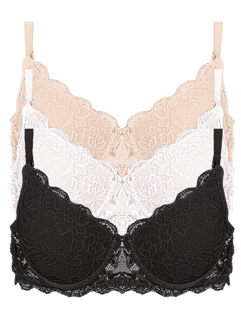 Dadoush Women's padded bra made of light and soft fabric, push-up bra with elegant lace embroidery - Image 2