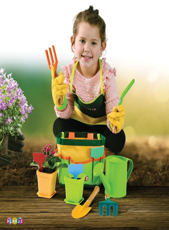 Play22 Kids Gardening Tool Set 12 PCS - Kids Gardening Tools Shovel Rake Fork Trowel Apron Gloves Watering Can and Tote Bag, Toddler Gardening Tools for Kids Best Outdoor Toys Gift for Boys and Girls - Image 2