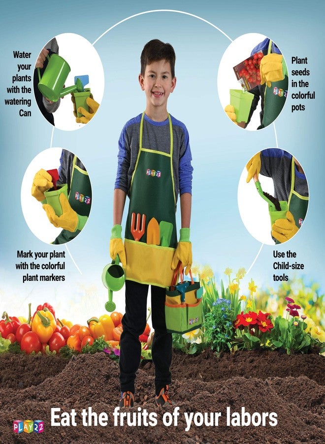 Play22 Kids Gardening Tool Set 12 PCS - Kids Gardening Tools Shovel Rake Fork Trowel Apron Gloves Watering Can and Tote Bag, Toddler Gardening Tools for Kids Best Outdoor Toys Gift for Boys and Girls - Image 5