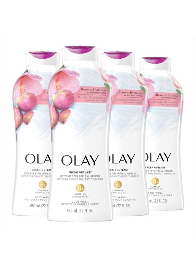 Olay Fresh Outlast Body Wash, Star Apple & Hibiscus, 22 fl oz, Pack of 4 - Image 1