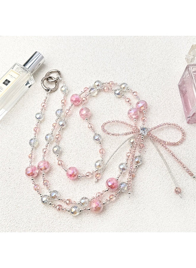 NIBEMINENT Phone Charm/ Chain Strap for Women Girls, Crystal Porcelain And Pearl Cell Phone Case Lanyard Wrist Strap