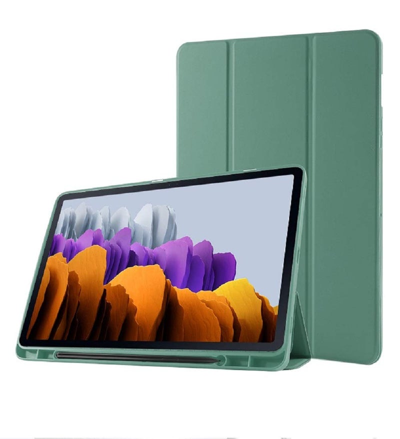 Oaky Smart Cover for Samsung Galaxy Tab S8/S7 11 inch [SM X700 X706 T870 T875 T878] with S Pen Holder Shockproof Trifold Stand Auto Wake/Sleep Soft Flexible Back Cover - Dark Green - Image 1