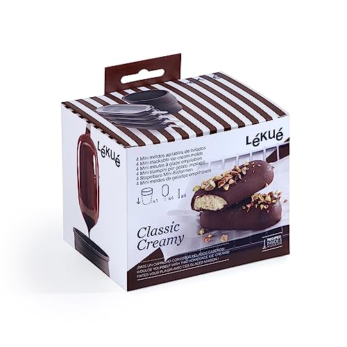 Lekue Lékué Set of 4 Classic Creamy Ice Cream Molds + Toppings Container | Fun Shape Homemade Freezer Ice Pops | Flexible Platinum Silicone for Easy Fill & Unmold | Reusable & Dishwasher Safe| Brown - Image 2