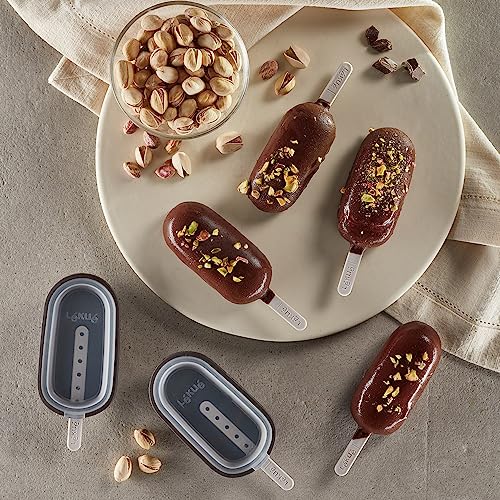 Lekue Lékué Set of 4 Classic Creamy Ice Cream Molds + Toppings Container | Fun Shape Homemade Freezer Ice Pops | Flexible Platinum Silicone for Easy Fill & Unmold | Reusable & Dishwasher Safe| Brown - Image 3