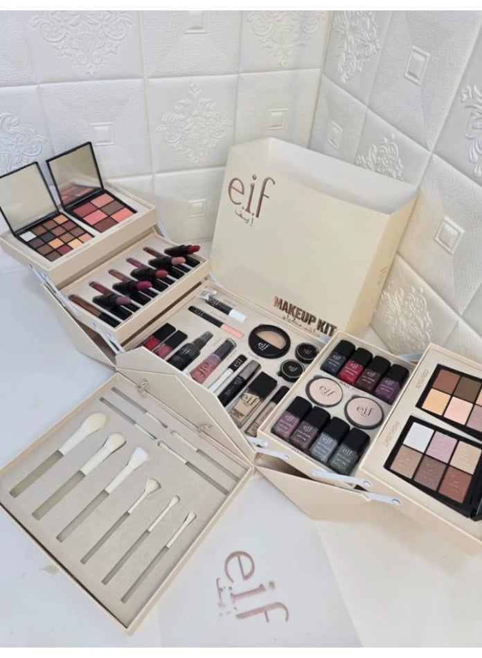 elf Original Deluxe Full Makeup Kit - High Quality Multi-Layer Cosmetics Box, 48 Pcs Set with High-Stay Lipstick & Eyeshadow - Beige - Image 1