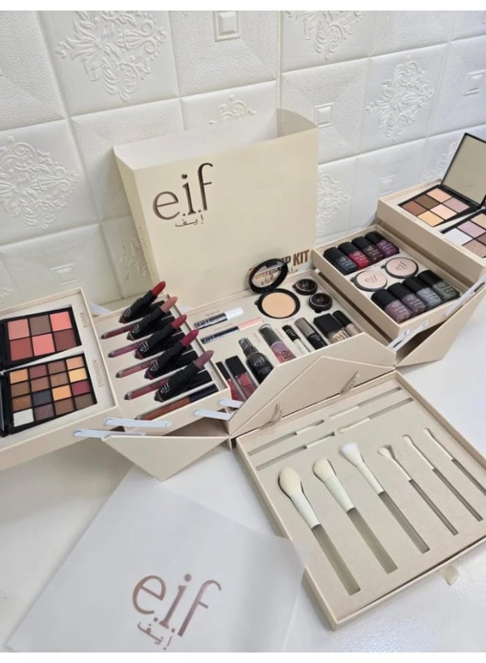elf Original Deluxe Full Makeup Kit - High Quality Multi-Layer Cosmetics Box, 48 Pcs Set with High-Stay Lipstick & Eyeshadow - Beige - Image 3