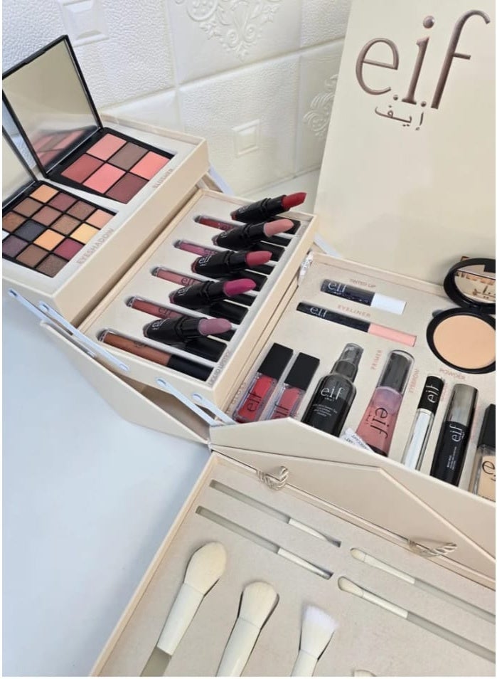 elf Original Deluxe Full Makeup Kit - High Quality Multi-Layer Cosmetics Box, 48 Pcs Set with High-Stay Lipstick & Eyeshadow - Beige - Image 4