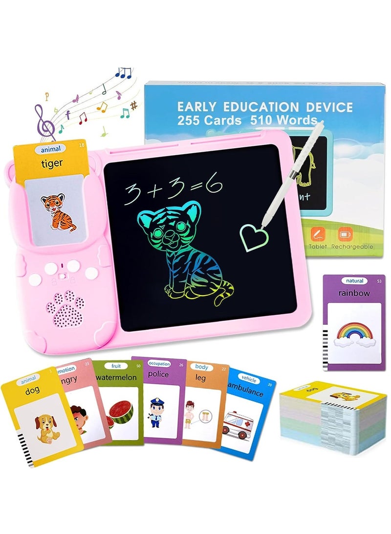 ELTRAZONE Talking Flash Cards with 510 Sight Words, Toddler Toys Gifts for 3 4 5 6 Year Old Boys and Girls, Learning Educational Toys for Kids 5-7, LCD Writing Tablet for Kids (Pink) - Image 1