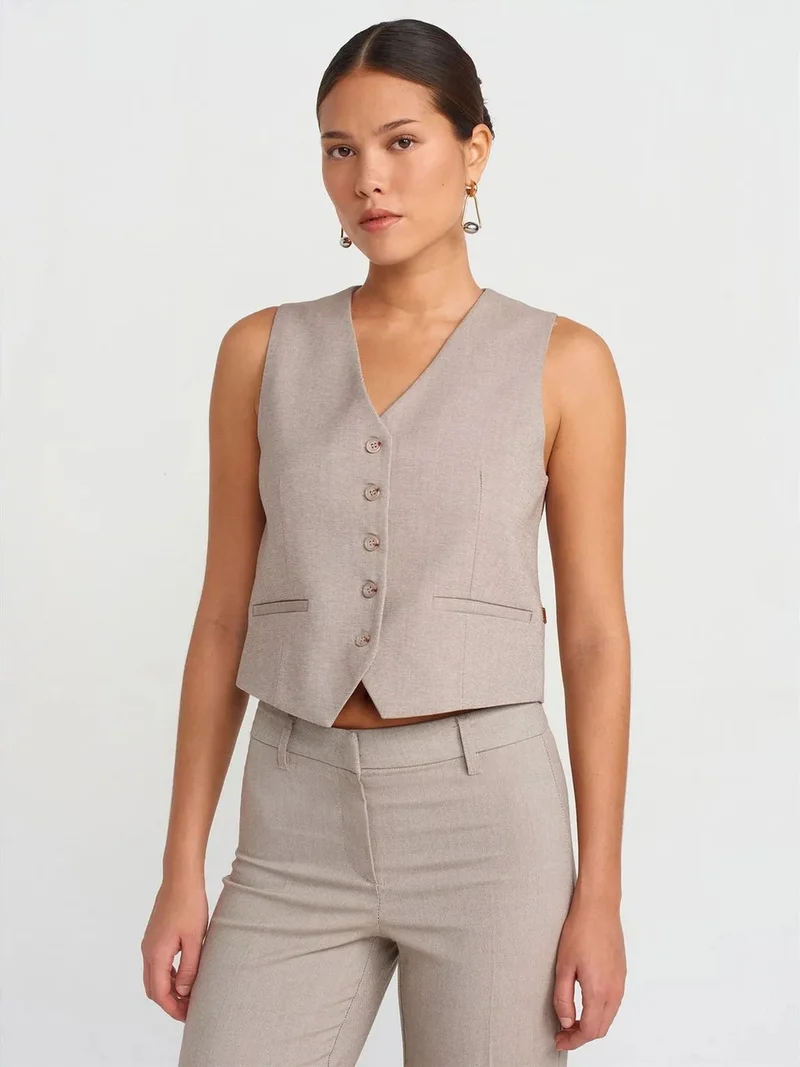 ديلفين Dilvin Belted Cropped V-Neck Waistcoat