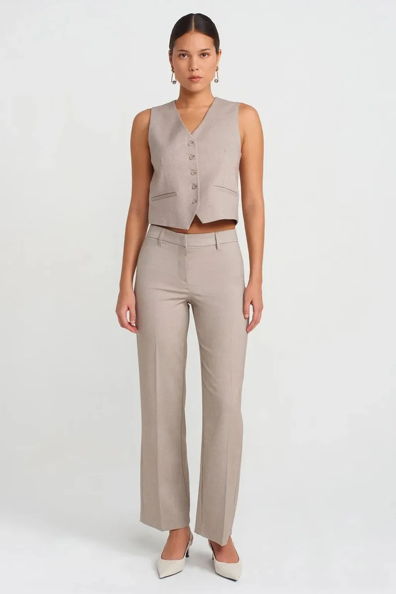 Dilvin Beige Natural DILVIN Belted Cropped V-Neck Waistcoat for Women | Best Price UAE